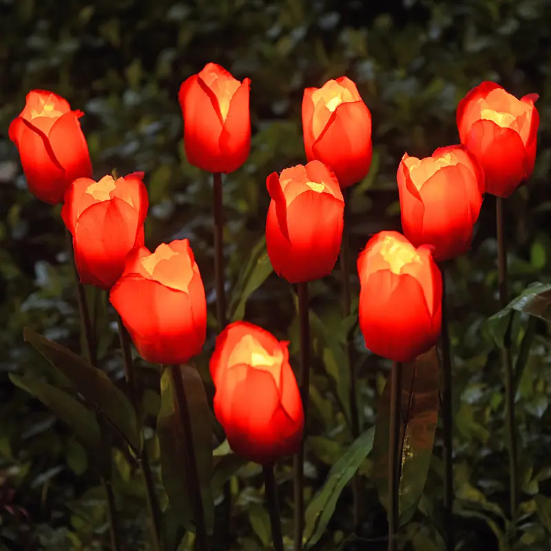 โคมไฟพลังงานแสงอาทิตย์ LED รูปดอกทิวลิปสำหรับตกแต่งสวนกลางแจ้งดอกกุหลาบพลังงานแสงอาทิตย์