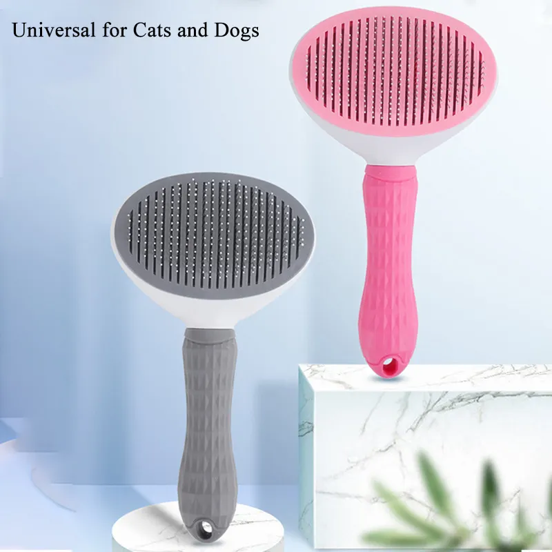 Hot Sale Plastic Handle Dog and Cat Pet Comb Stainless Steel Needle Brush Pet Hair Removal Comb with Self Cleaning Button