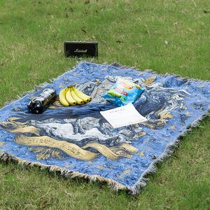 Nhanh chóng tùy chỉnh màu xanh đại bàng nền dệt 100% Polyester bốn mùa phong cách Châu Âu-mỹ tấm thảm chăn tạo ra - Product Image 1