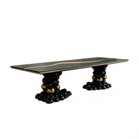 Table à manger de luxe en acier inoxydable, design créatif, table rectangulaire de luxe pour villa, table en marbre naturel