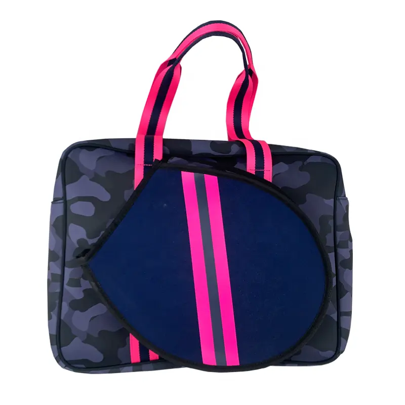 High quality wholesale camo pink stripe neoprene tennis tote bag