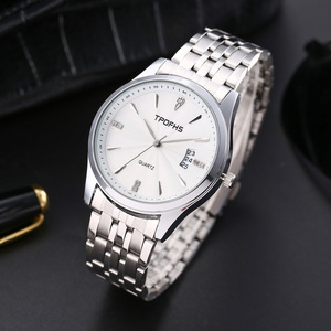 Venta al por mayor de relojes de banda de acero para hombres relojes de cuarzo con patrón de onda casual con marcadores de diamantes de imitación y calendario - Product Image 3
