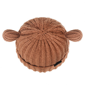 Japanese Style Knitted Beanie With Bear Ears Coffee Color Warm Windproof For Women Autumn Winter Hat - Product Image 5