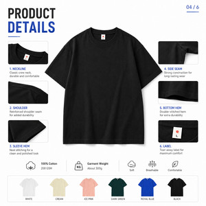 T-shirt Oversize Unisexe en Coton Lourd 200 GSM avec Logo Personnalisé, Style Streetwear, Épaules Tombantes, Vente en Gros S-4XL - Product Image 4