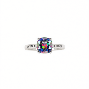 Anello di fidanzamento colorato con zirconi cubici quadrati per donna, pietra preziosa creato in laboratorio, montatura a griffe, fascia in acciaio inossidabile, geometrico D - Product Image 1