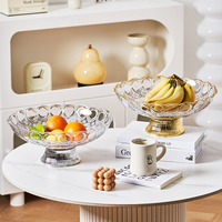 Plateau de service pour fruits en plastique PET écologique de qualité supérieure, avec incrustation dorée et glaçure craquelée, design moderne et luxueux, base transparente pour cuisine et aliments