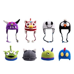 漫画動物かぎ針パンダニット手作りビーニーハットユニセックス冬暖かいイヤーフラップキャップ - Product Image 5