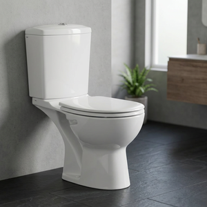 Inodoro de cerámica de lujo de dos piezas con conexión directa, blanco, con salida a pared (P-Trap) y salida a suelo (S-Trap), juego de calidad premium. - Product Image 1