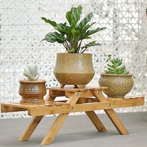 Bamboo Plant <b>Stand</b> 52x15x16.5cm Desktop Indoor Flower <b>Pot</b> Rack Natural Wood Color Modern Design - Product Image 2