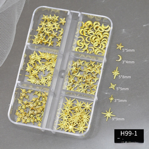 Breloques 3D pour nail art, motifs étoile, lune et étoile à cinq branches, boîte de 6 compartiments, accessoires de décoration d'ongles en alliage pour salon - Product Image 2