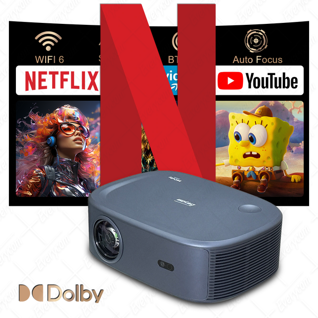 Everycom HQ9W Ultra Best Android 14 TV Box hd Led Projector Video WiFi6 TV 4K/8K Home Theater Android 12 Smart Projector