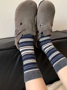 Automne hiver Style coréen mi-mollet rayé en peluche chaussettes pour femmes décontracté équipage chaussettes anti-dérapant chaud chaussettes polyvalent pour un usage quotidien - Product Image 4