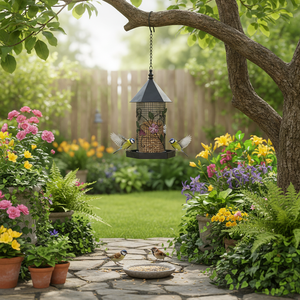 Mangeoire à oiseaux d'extérieur en métal thermolaqué, capacité de 1,8 L pour graines, idéale pour oiseaux <span class=keywords><strong>sauvages</strong></span> suspendue au <span class=keywords><strong>jardin</strong></span> - Vente en gros - Product Image 4