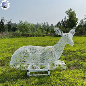 גודל חיים חוט מסגרת צבי פיסול חצר 3D מתכת מעוות רשת תיל פסל אמנות חיה למכירה - Product Image 4