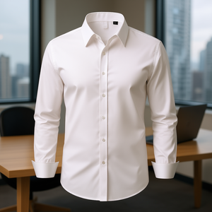 Camicia da Uomo Slim Fit a Maniche Lunghe Bianca in Tessuto Morbido Elasticizzato per Business Casual, Formale, Lavoro, Matrimonio, Cena - Product Image 2