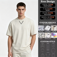 T-shirt Homme Coton Épais 260g Beige Été 2026 Nouvelle Collection Coupe Décontractée Épaules Tombantes Manches Courtes Streetwear