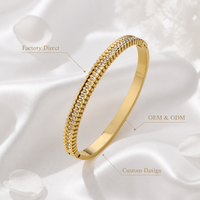 Bracelet double jonc unisexe empilable en acier inoxydable plaqué or 18 carats avec motif dentaire en zircon, inaltérable et tendance, idéal comme cadeau