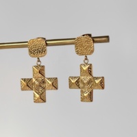 Dazan Automne Hiver HOT Boucles d'oreilles uniques en forme de croix égyptienne vintage de haute qualité en acier inoxydable plaqué or 18 carats hypoallergénique pour femmes