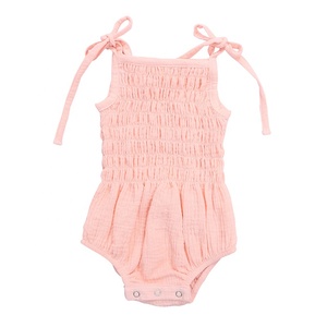 Private Label Summer Newborn Baby <strong>Clothes</strong> Double Gauze Cotton <strong>Muslin</strong> Strap Elastic Baby Romper - Product Image 2