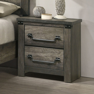 Rustic Gray Wooden Nightstand 2 <b>Drawer</b> Melamine Paper Antique Brass Drop Handles Bedroom <b>Storage</b> <b>Drawer</b> Unit - Product Image 1