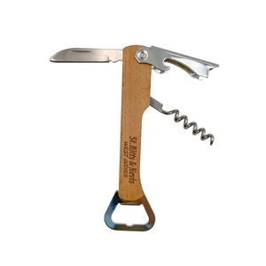 Cao Cấp Đa Chức Năng Thép Không Gỉ Bia Mở Tùy Chỉnh Khắc Logo Bằng Gỗ Quay Xử Lý Corkscrew Mở Chai Trống Cho - Product Image 3