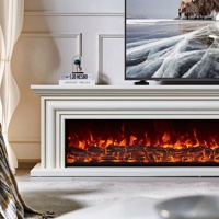 Meuble TV style français en chêne de 18/22 mètres avec cheminée, insert de cheminée électronique à flamme simulée style américain