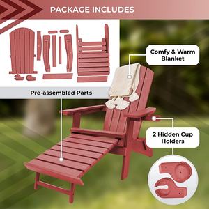 Chaise longue de Patio pliable avec Ottoman inclus, rouge sertissage, chaise <span class=keywords><strong>Adirondack</strong></span> robuste, <span class=keywords><strong>fauteuil</strong></span> résistant à tous les temps - Product Image 6