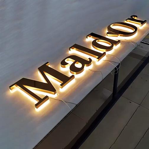 Custom Galvaniseren Gouden 3d Teken Metalen Lettre Lumineuse Logo Winkels Bedrijf Muur Led Licht Luxe Reclameborden