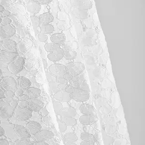 Tela de encaje floral para vestido, bordado de algodón y nailon blanco, precio más bajo, nuevo estilo