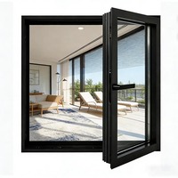 Fenêtre à battant de style américain en aluminium avec poignée, verrou, charnières, double vitrage trempé et isolation thermique