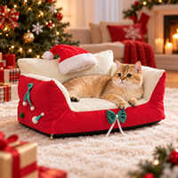 Lit pour animaux de compagnie de Noël avec housse en velours, doublure en sherpa et chapeau de Père Noël amovible, rouge et vert, lit pour chat de Noël OEM ODM