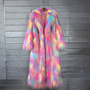 여성 슬림 페이크 퍼 자카드 화려한 퍼지 패딩 롱 스타일 수트 칼라 겨울 오버코트 - Product Image 3