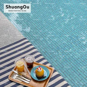 Natural Stone Finger Tiles Strip Small Size Glazed Swimming Pool Mosaic Tiles For Bathroom Walls
