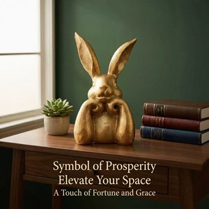 Figurine de lapin en résine dorée, sculpture animale vintage dorée, décoration d'entrée de salon, artisanat artistique pour la maison - Product Image 5