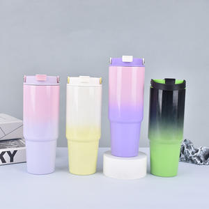 Bouteille d'eau portable en acier inoxydable de 30oz isolation sous vide couleur dégradée tasse de voiture en plein air avec poignée et couvercle paille - Product Image 5