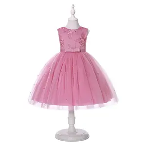 Summer RTS Sleeveless Long Frock Kid Ball Gown Pink White Children's Embroidery Bead Birthday Party Princess Big Girls Dress