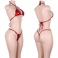 Ensemble de bikinis deux pièces attrayant en cuir verni à lacets, orné de strass, dos ouvert, pour femmes adultes, style Club Bottle Girl, pour soirées Rave
