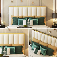Ensemble de meubles de chambre à coucher en bois moderne, cadre de lit en cuir et tissu velours, lit king-size, lit de luxe avec cadre plaqué or, tête de lit
