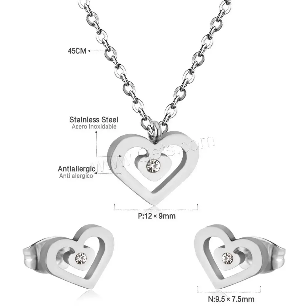 fashion micro pave Cubic Zirconia hollow Heart Jewelry Sets for woman 304 Stainless Steel Vacuum Ion Plating 1545700
