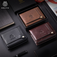 Dompet Akordion Kulit Asli Pria SCHLATUM Vintage dengan RFID, 21 Slot Kartu, Resleting Pendek, dan Logo Batu