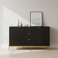 Buffet en bois de style européen moderne Cozy Castle avec étagères réglables, portes et tiroirs, personnalisable, pour salle à manger ou cuisine