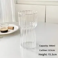 Tasse en verre borosilicate transparent rayée de style américain moderne, design cintré, compatible lave-vaisselle et micro-ondes