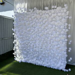 3D ติดผนังลายดอกกุหลาบสีขาวสำหรับงานแต่งงาน Y-FW010ดอกไม้ประดิษฐ์ทำมือฉากหลัง8x8ม้วนแผงติดผนังผ้าไหมตกแต่ง - Product Image 1