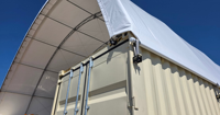 Abri pour conteneur maritime en acier de 40 pieds, résistant au vent et à la neige, tente d'entrepôt temporaire modulaire pour le stockage de matériaux en vrac