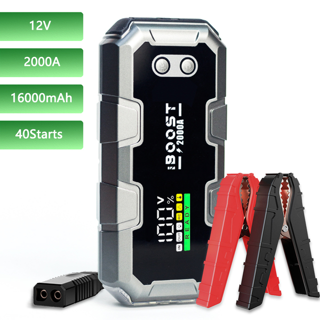 Car Jump Starter 16000mAh 2000A Peak Current Portable Power Bank Jump Starter 12v Car Emergency Starter with Flashlight