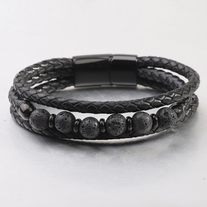 Multi Layer Leather Rope Bracelet Red <b>Stone</b> <b>Beads</b> Unisex Gift Jewelry - Product Image 5