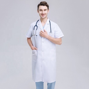 Giacca da uomo donna Unisex manica corta da medico scuola medica uniforme professionale <span class=keywords><strong>camice</strong></span> <span class=keywords><strong>bianco</strong></span> da laboratorio con 3 tasche - Product Image 5