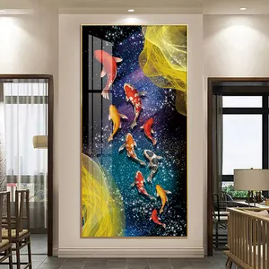 Chinese style Nine Fishes paintings and wall art meaning good luck Crystal porcelain painting for home decor print on canvas