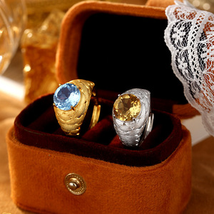 Wholesale 925 Sterling Silver Gold Plated Brushed Adjustable <b>Ring</b> 10mm Round Cut Natural <b>Stone</b> Fine Jewelry <b>Mens</b> - Product Image 2