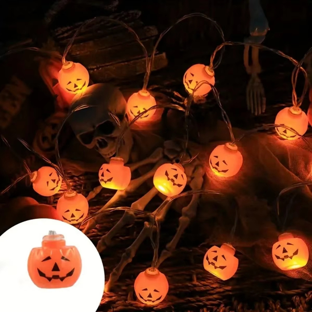 LED Halloween Mini Pumpkin String Lights Battery Powered Indoor Decorative Lights Scary Atmosphere Lamp Suitable for Bar